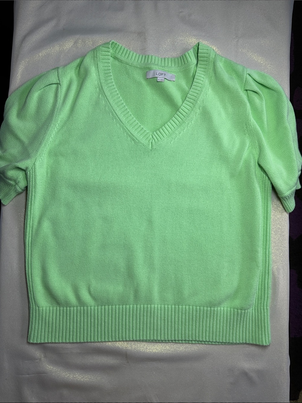 LOFT Mint Green V-Neck Short Sleeve Sweater Top